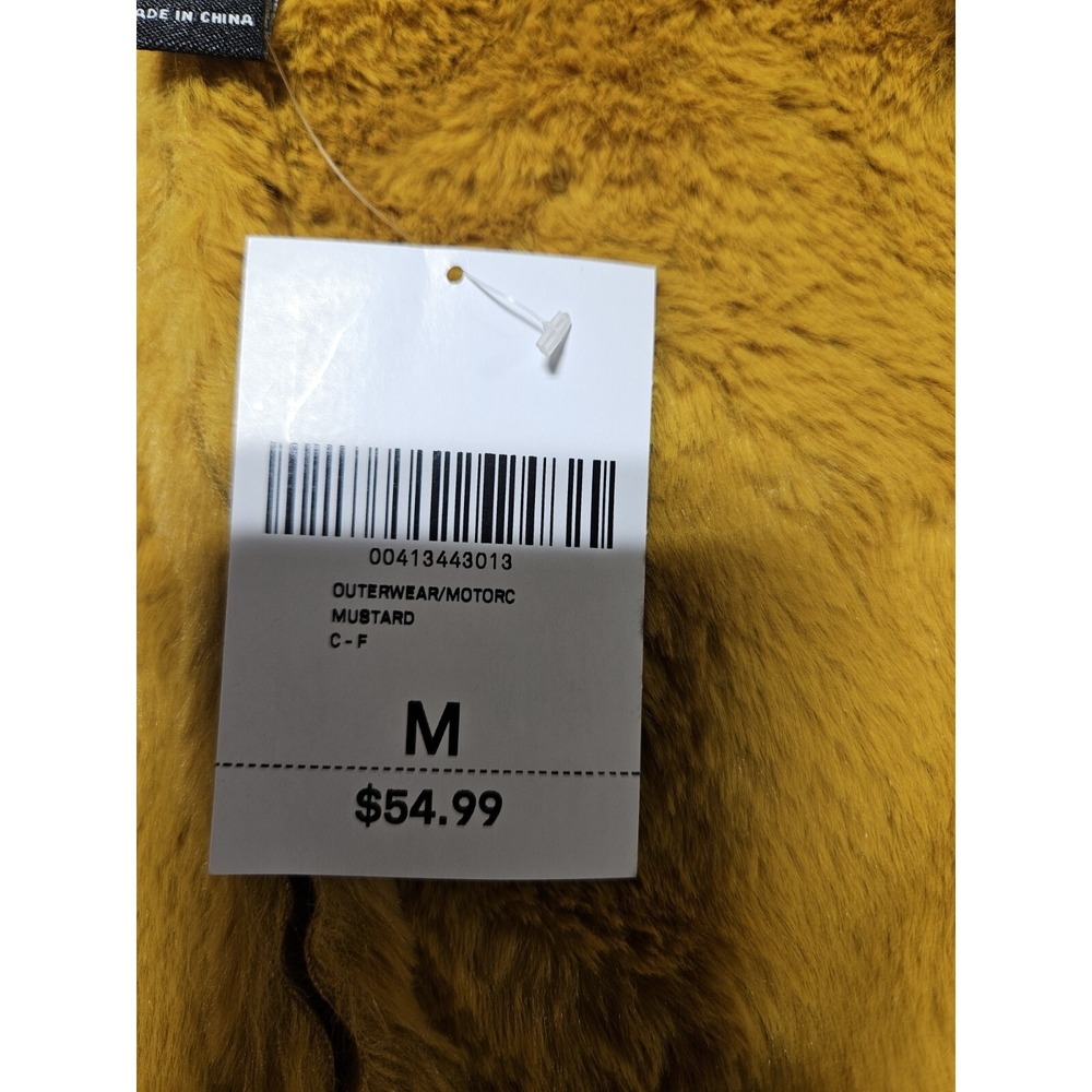 Womans Forever 21 Moto Jacket Size M Medium Yellow Mustard Sherpa Lined - Picture 7 of 9